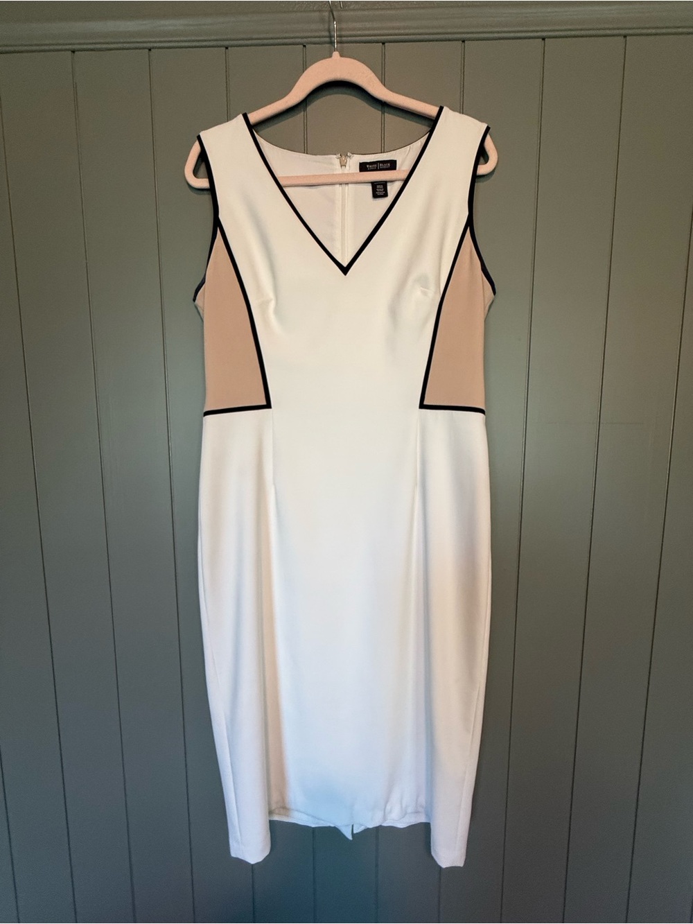 White & Nude Sheath Dress with Contrast Piping - WHBM